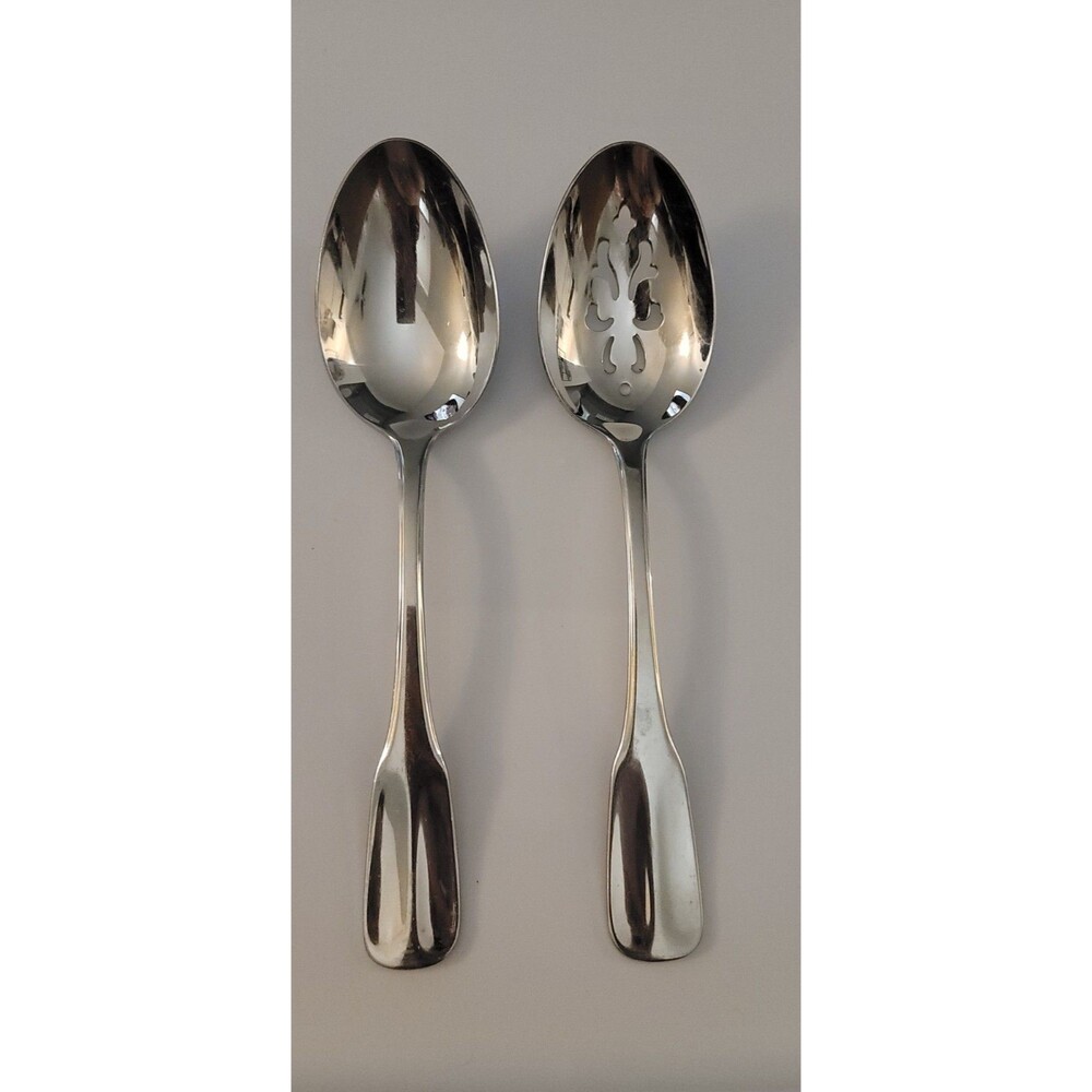 Set of 2 Hoffritz Wyndham Stainless Steel 18/10 Fiddle Shape Serving Spoon 8 1/2